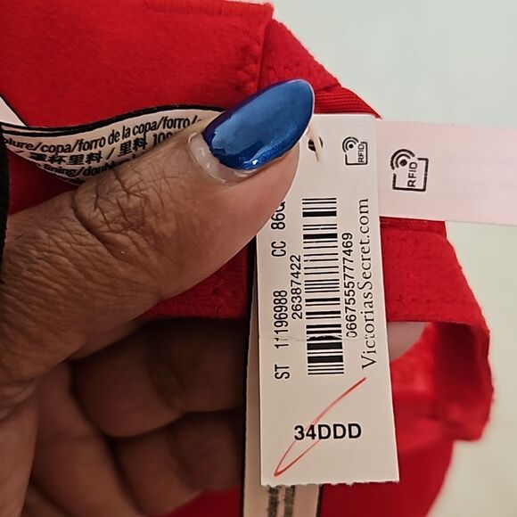 Victoria's Secret Women's Underwire Push-Up Without Padding Bow Bra Red 34DDD - Picture 8 of 16